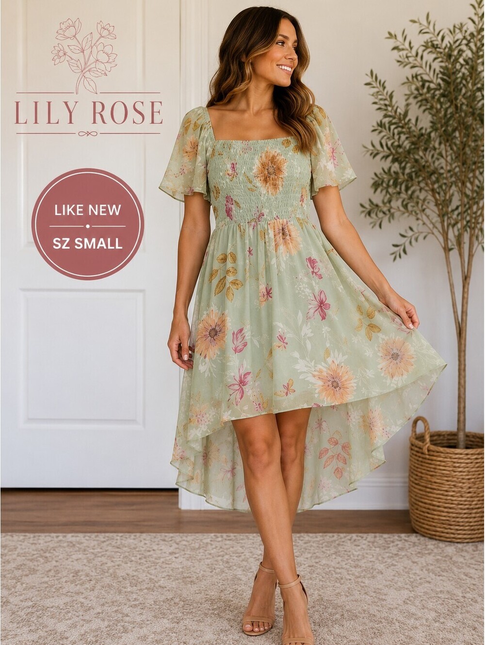 Lily Rose | S | Mint Floral Smocked Maxi Dress